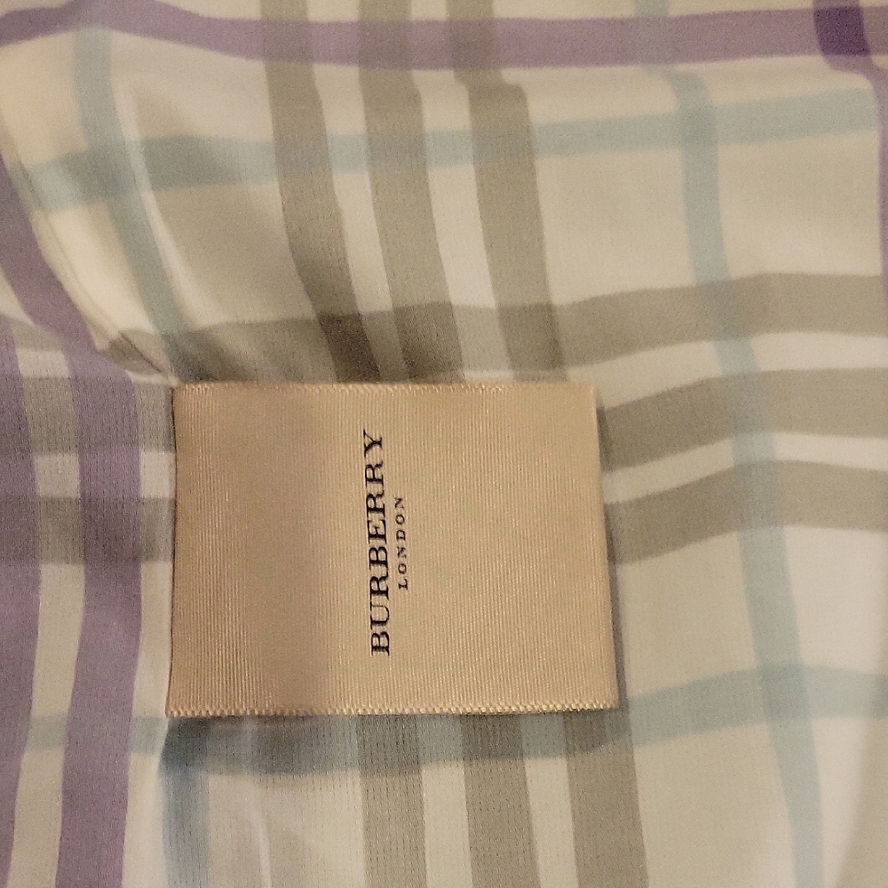 Burberry Light Blue Trench Coat with Plaid Accents - Picture 7 of 10